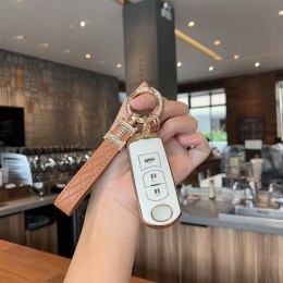 BRELOK BRELOCZEK DIAMENTY CYRKONIE SKÓRA PREMIUM BRĄZOWY