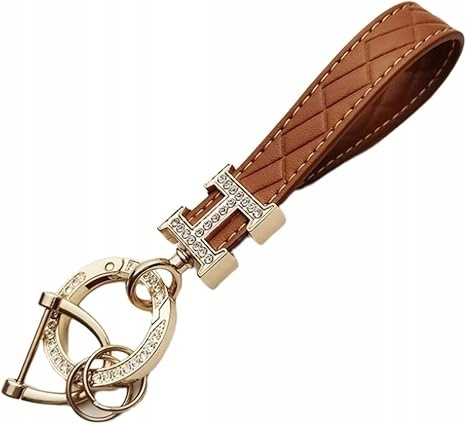 BRELOK BRELOCZEK DIAMENTY CYRKONIE SKÓRA PREMIUM BRĄZOWY